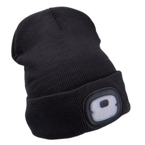   Sapka, sötétszürke, kötött, kivehető LED homloklámpával, 4×25 Lumen; USB tölthető Li-ion akku