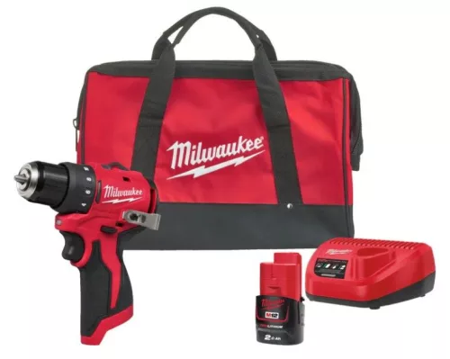 Milwaukee M12 BLDDRC-201 BRF M12™ kompakt szénkefe nélküli fúró-csavarozó (1 x 2.0 Ah Li-ion akkuval)