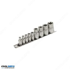   Dugófej klt., E-TORX; 1/4"×5db (E5-E6-E7-E8-E10), 1/2"×4db, (E12-E14-E16-E18), tartó sínen