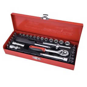   Dugókulcs klt., CV., racsnis 45fog ; 1/4" 30db, normál (4-14mm) dugófejek, bitdugófej (-, +, imbusz, torx), fém doboz