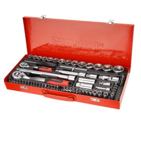   Dugókulcs klt., CV., racsnis 45fog ; 1/4" és 1/2", 65db, dugófejek (4-32mm), bitek, fém doboz