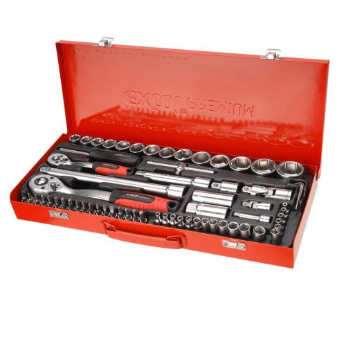 Dugókulcs klt., CV., racsnis 45fog ; 1/4" és 1/2", 65db, dugófejek (4-32mm), bitek, fém doboz