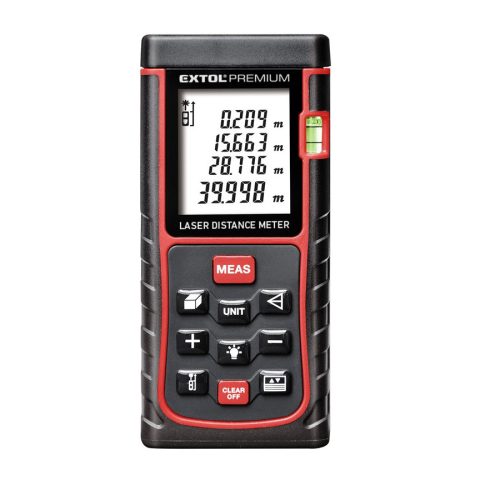 EXTOL PREMIUM távolságmérő, digitális lézeres; mérési tartomány: 0,05-40m, pontosság: +/-1,5mm, 98 g