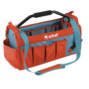   SZERSZÁMTÁSKA, acélcső vázas, 49×23×28cm, 31 zseb, nylon, állítható, párnázott hordpánt+merev acél fogantyú