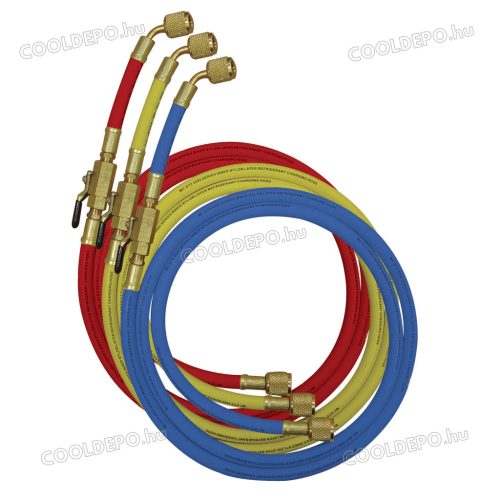 Klíma tömlőkészlet golyós csappal - 3db - 150cm 41 Bar 1/4"-1/4" SAE MASTERCOOL