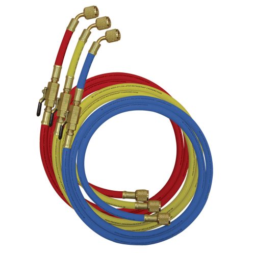 Klíma tömlőkészlet golyós csappal - 3db - 150cm 41 Bar 1/4"-1/4" SAE MASTERCOOL