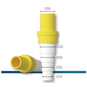   KONDENZVÍZ ELVEZETŐCSŐ ÁTALAKÍTÓ 16MM, (MEREV/GÉGECSŐ KÖZÖTT) SÁRGA