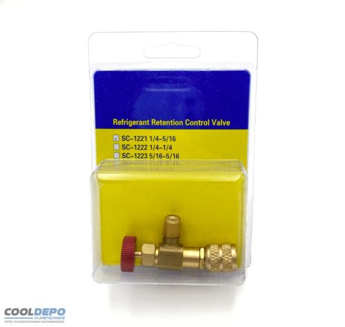 Klíma sarokszelep adapter, csap R410A/R32 1/4"x5/16" menettel 90fok