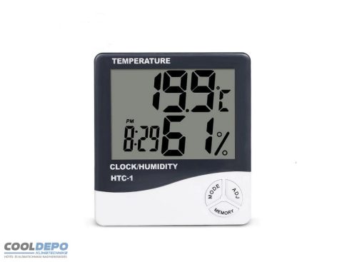 Digitális hőmérő, LCD kijelző, idő, hőmérséklet és páratartalom egyidejű megjelenítése, falra vagy asztalra 